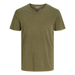 Jack & Jones T-Shirt Splitneck Tee Dunkelgrün/Khaki