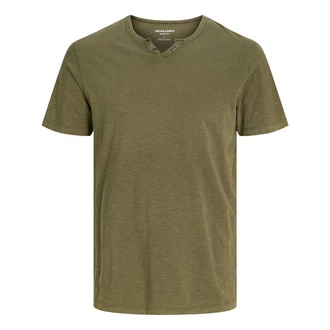 Jack & Jones T-Shirt Splitneck Tee Dunkelgrün/Khaki