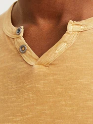 Jack & Jones T-Shirt JJESPLIT NECK TEE SS NOOS (1-tlg) Gelb/Braun/Orange/Beige