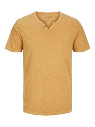 Jack & Jones T-Shirt JJESPLIT NECK TEE SS NOOS (1-tlg) Gelb/Braun/Orange/Beige