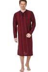 Hajo Nachthemd Klima Komfort Herren Sleepshirt Langarm Rundhals mit Knopfleiste Rot/Dunkelrot/Bordeaux