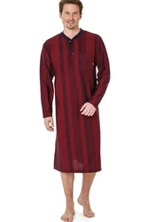 Hajo Nachthemd Klima Komfort Herren Sleepshirt Langarm Rundhals mit Knopfleiste Rot/Dunkelrot/Bordeaux