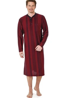 Hajo Nachthemd Klima Komfort Herren Sleepshirt Langarm Rundhals mit Knopfleiste Rot/Dunkelrot/Bordeaux