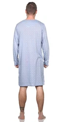 EloModa Herren Nachthemd Langarm (1-tlg) Blau/Hellblau/Grau