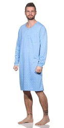 EloModa Herren Nachthemd Langarm (1-tlg) Hellblau/Blau