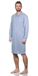EloModa Nachthemd Herren langarm Sleepshirt mit Kragen Hellblau/Blau/Grau