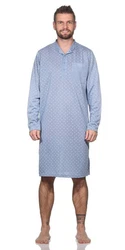 EloModa Nachthemd Herren langarm Sleepshirt mit Kragen Hellblau/Blau/Grau