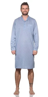 EloModa Nachthemd Herren langarm Sleepshirt mit Kragen Hellblau/Blau/Grau