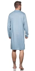 EloModa Nachthemd Herren langarm Sleepshirt mit Kragen Hellblau/Blau