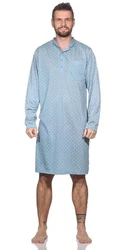 EloModa Nachthemd Herren langarm Sleepshirt mit Kragen Hellblau/Blau