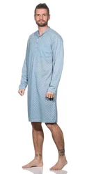 EloModa Nachthemd Herren langarm Sleepshirt mit Kragen Hellblau/Blau