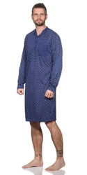 EloModa Nachthemd Herren langarm Sleepshirt mit Kragen Blau/Hellblau