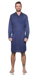 EloModa Nachthemd Herren langarm Sleepshirt mit Kragen Blau/Hellblau