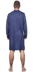 EloModa Nachthemd Herren langarm Sleepshirt mit Kragen Blau/Hellblau