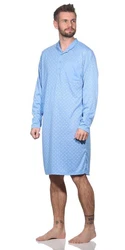 EloModa Nachthemd Herren langarm Sleepshirt mit Kragen Blau/Hellblau