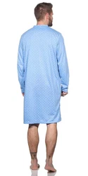 EloModa Nachthemd Herren langarm Sleepshirt mit Kragen Blau/Hellblau