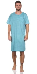 EloModa Nachthemd Herren Sommer Sleepshirt Türkis/Hellblau