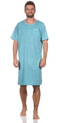EloModa Nachthemd Herren Sommer Sleepshirt Türkis/Hellblau