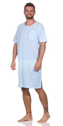 EloModa Nachthemd Herren Sommer Sleepshirt Hellblau/Blau