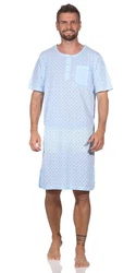 EloModa Nachthemd Herren Sommer Sleepshirt Hellblau/Blau