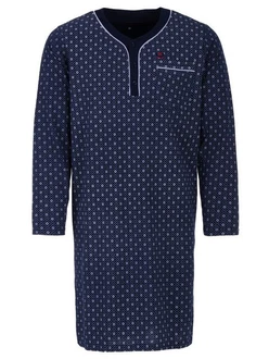 Henry Terre Nachthemd Langarm Dunkelblau/Blau