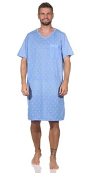 EloModa Nachthemd Herren Sommer Sleepshirt Hellblau/Blau