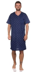 EloModa Nachthemd Herren Sommer Sleepshirt Dunkelblau/Blau