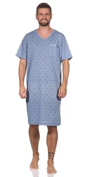 EloModa Nachthemd Herren Sommer Sleepshirt Blau/Hellblau/Grau