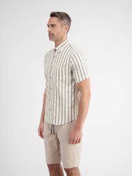 LERROS Kurzarmhemd mit Webstreifen Beige/Dunkelblau/Weiß/Khaki