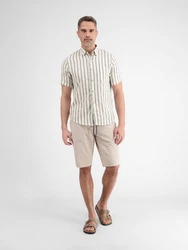 LERROS Kurzarmhemd mit Webstreifen Beige/Dunkelblau/Weiß/Khaki