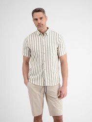 LERROS Kurzarmhemd mit Webstreifen Beige/Dunkelblau/Weiß/Khaki