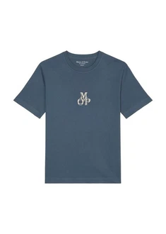 Marc O'Polo T-Shirt Markenstickerei Dunkelblau/Blau/Grau