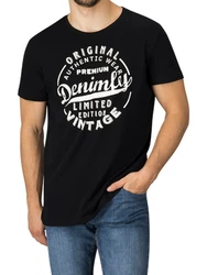 DENIMFY T-Shirt Herren Printshirt DFNuri Regular Fit Dunkelblau/Lila/Creme