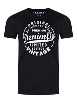 DENIMFY T-Shirt Herren Printshirt DFNuri Regular Fit Dunkelblau/Lila/Creme