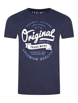 DENIMFY T-Shirt Herren Printshirt DFNuri Regular Fit Dunkelblau