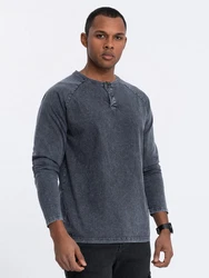 OMBRE Henley-Longsleeve mit Raglanärmeln Dunkelblau/Grau/Dunkelgrau/Blau