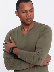 Ombre Men's unprinted Longsleeve mit Rundhalsausschnitt dark olive