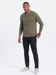Ombre Men's unprinted Longsleeve mit Rundhalsausschnitt dark olive