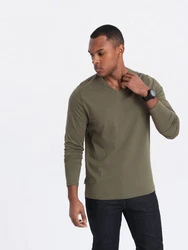 Ombre Men's unprinted Longsleeve mit Rundhalsausschnitt dark olive