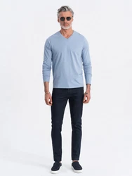 Ombre Men's unprinted Longsleeve mit Rundhalsausschnitt Hellblau/Blau