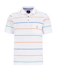 Hajo Poloshirt Strukturmix Rot/Creme/Weiß/Mischfarben/Hellblau