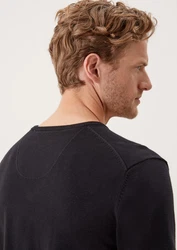 s.Oliver Strickpullover mit V-Ausschnitt und Logo Schwarz/Dunkelgrau