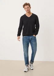 s.Oliver Strickpullover mit V-Ausschnitt und Logo Schwarz/Dunkelgrau