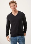 s.Oliver Strickpullover mit V-Ausschnitt und Logo Schwarz/Dunkelgrau