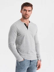 OMBRE Herren Longsleeve mit Knöpfen am Halsausschnitt Grau