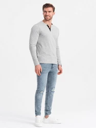 OMBRE Herren Longsleeve mit Knöpfen am Halsausschnitt Grau