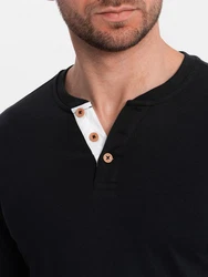 OMBRE Herren Longsleeve mit Knöpfen am Halsausschnitt Schwarz/Hellblau