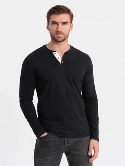 OMBRE Herren Longsleeve mit Knöpfen am Halsausschnitt Schwarz/Hellblau OMBRE Herren Longsleeve mit Knöpfen am Halsausschnitt Schwarz/Hellblau