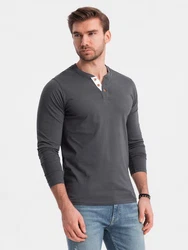 OMBRE Herren Longsleeve mit Knöpfen am Halsausschnitt Dunkelgrau/Hellgrau/Grau