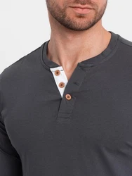 OMBRE Herren Longsleeve mit Knöpfen am Halsausschnitt Dunkelgrau/Hellgrau/Grau